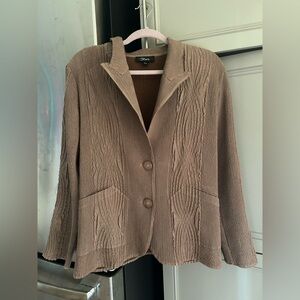 Flair Beige Crinkle Art to Wear Two Button Blazer with Pockets